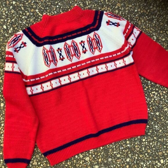 Vintage 1970s acrylic red white and blue retro ski sweater men’s M L - Picture 3 of 4